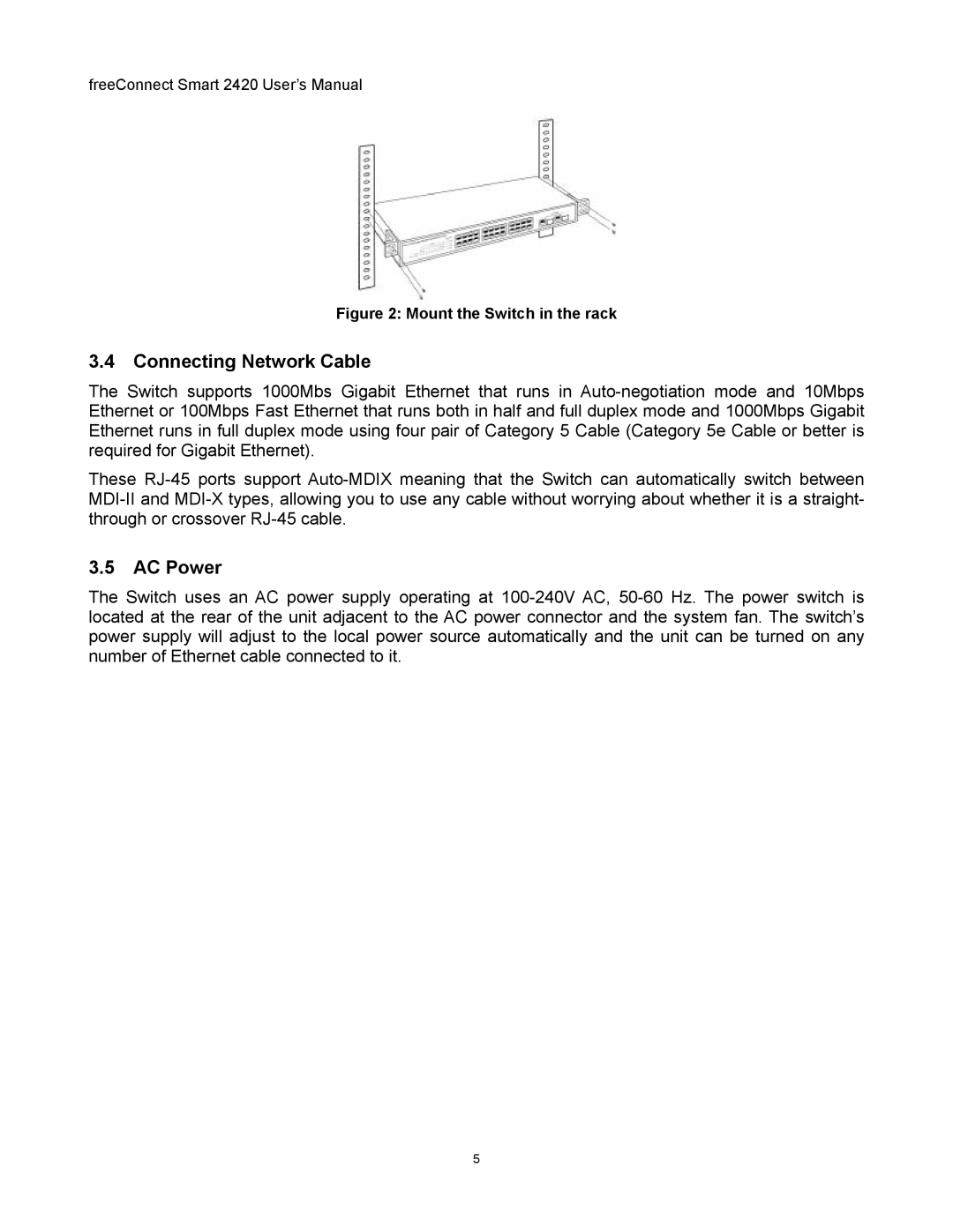 Freedom9 2420 user manual Connecting Network Cable, AC Power 