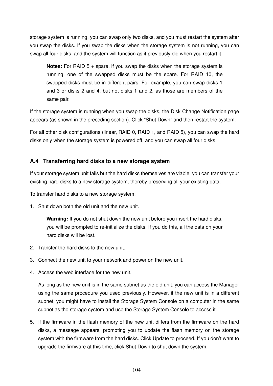 Freedom9 4020 user manual Transferring hard disks to a new storage system 