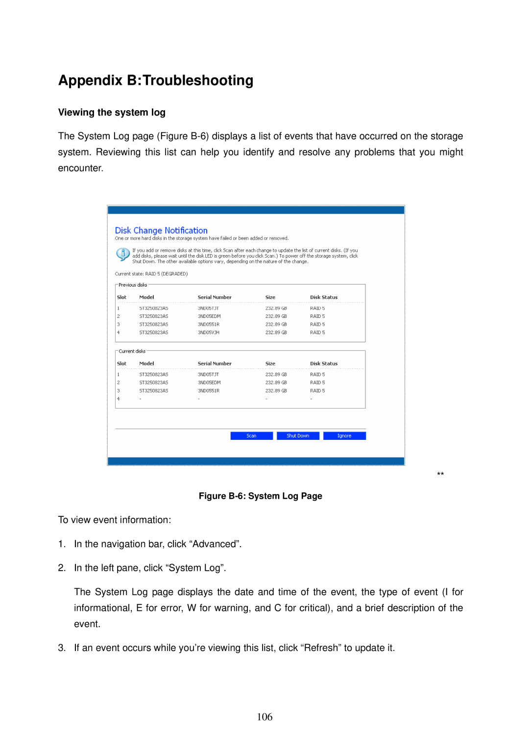 Freedom9 4020 user manual Appendix BTroubleshooting, Viewing the system log 