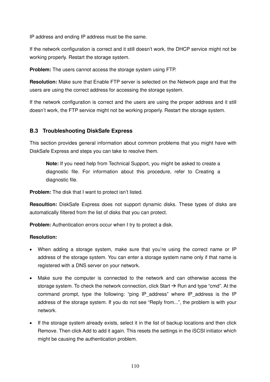 Freedom9 4020 user manual Troubleshooting DiskSafe Express, 110 