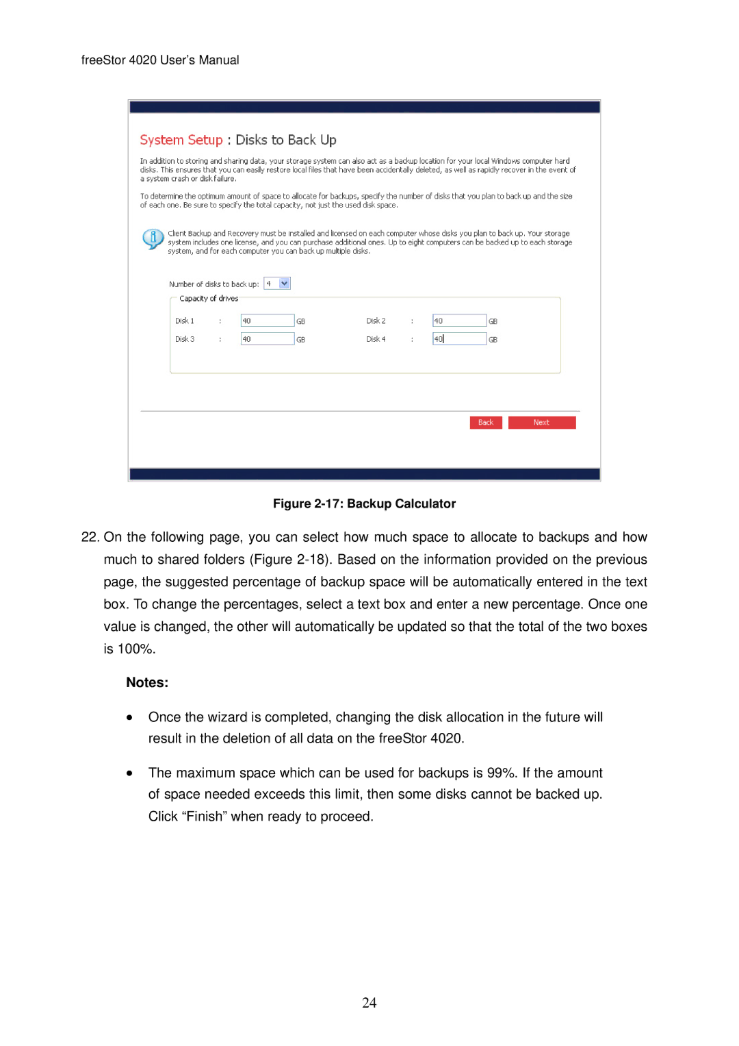 Freedom9 4020 user manual Backup Calculator 