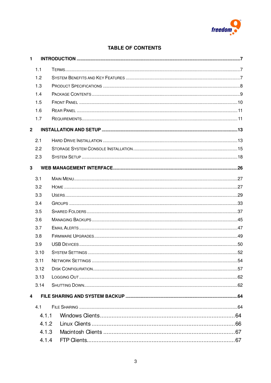 Freedom9 4020 user manual Table of Contents 