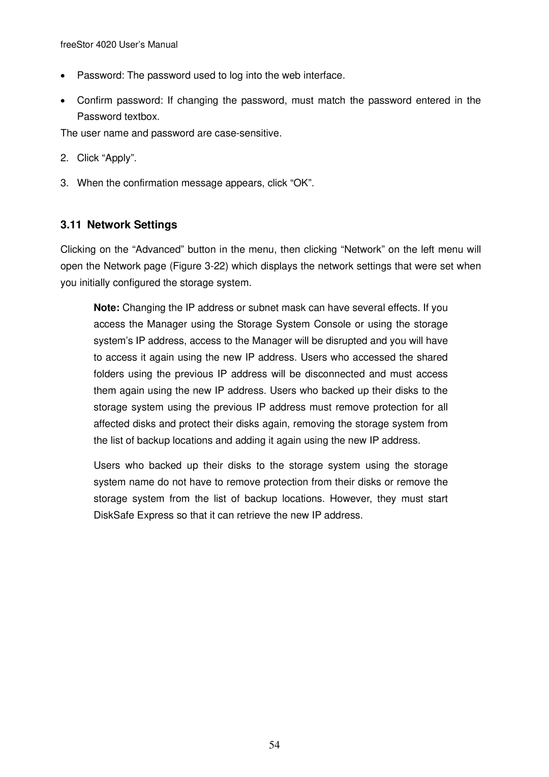 Freedom9 4020 user manual Network Settings 