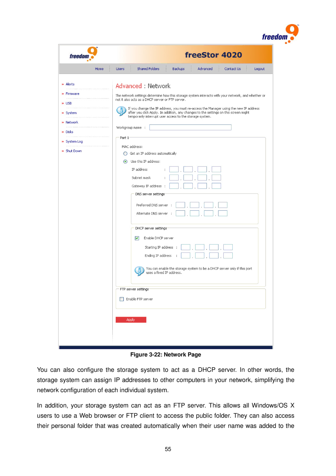 Freedom9 4020 user manual Network 