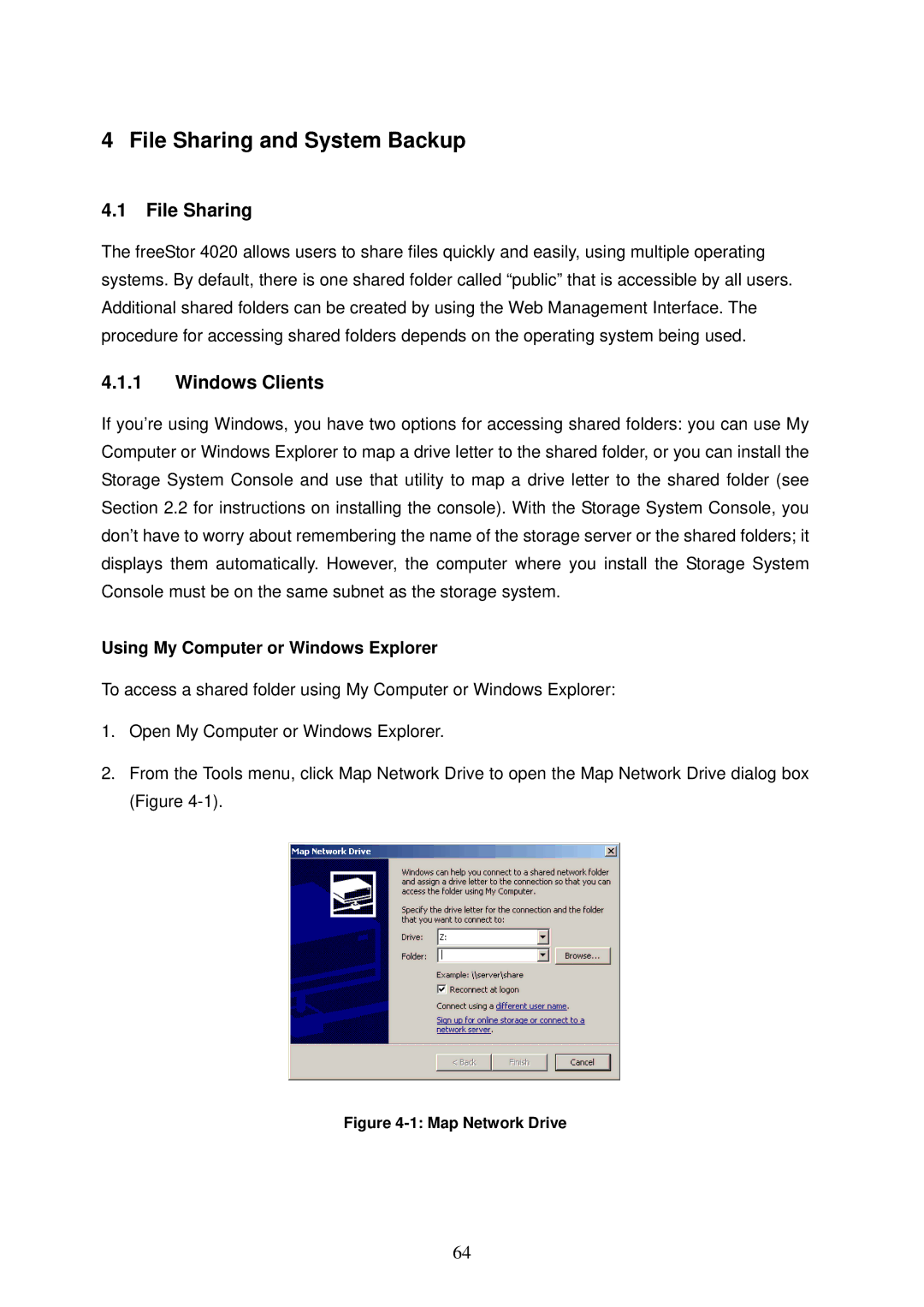 Freedom9 4020 user manual File Sharing, Windows Clients, Using My Computer or Windows Explorer 