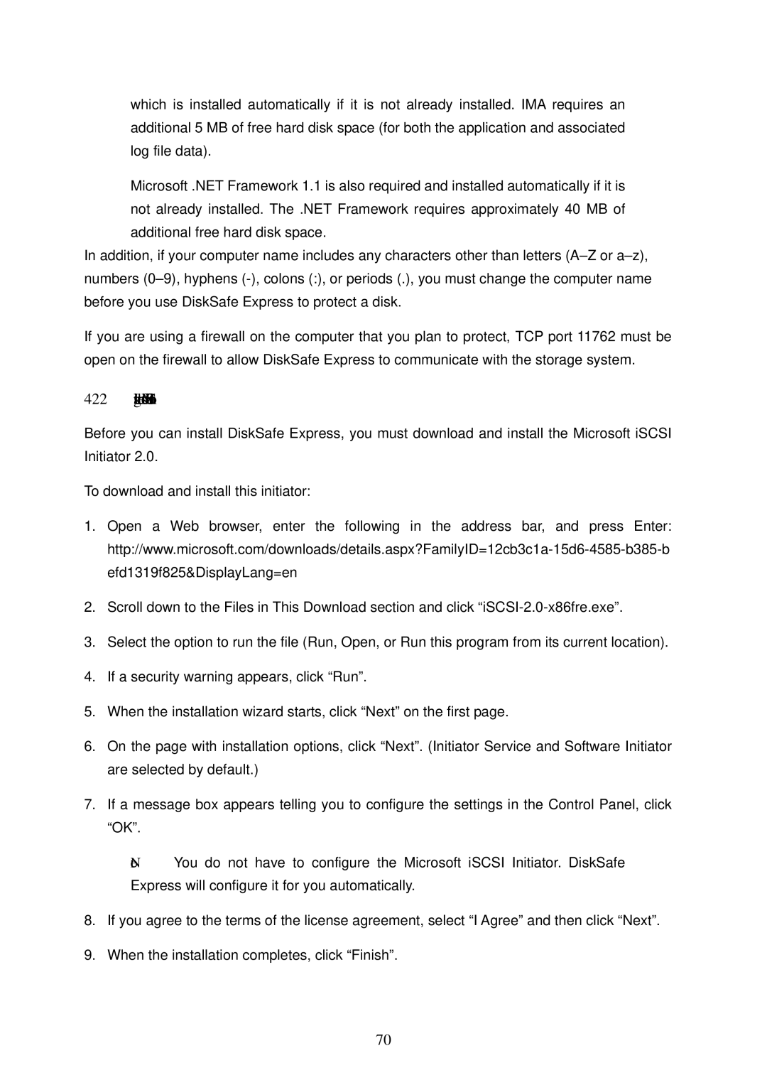 Freedom9 4020 user manual Installing the Microsoft iSCSI Initiator 