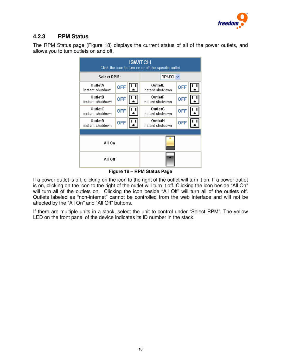 Freedom9 80 user manual RPM Status 