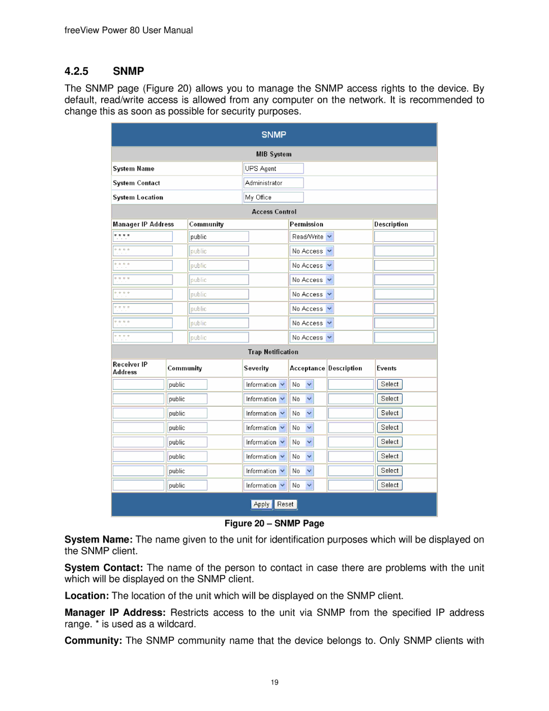 Freedom9 80 user manual Snmp 