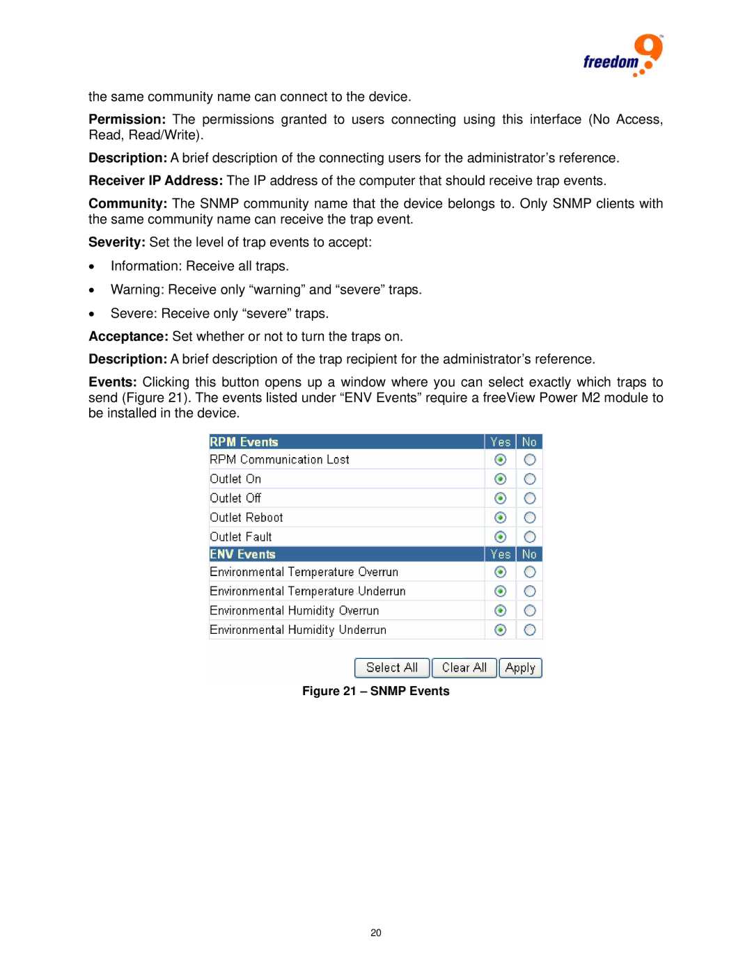 Freedom9 80 user manual Snmp Events 