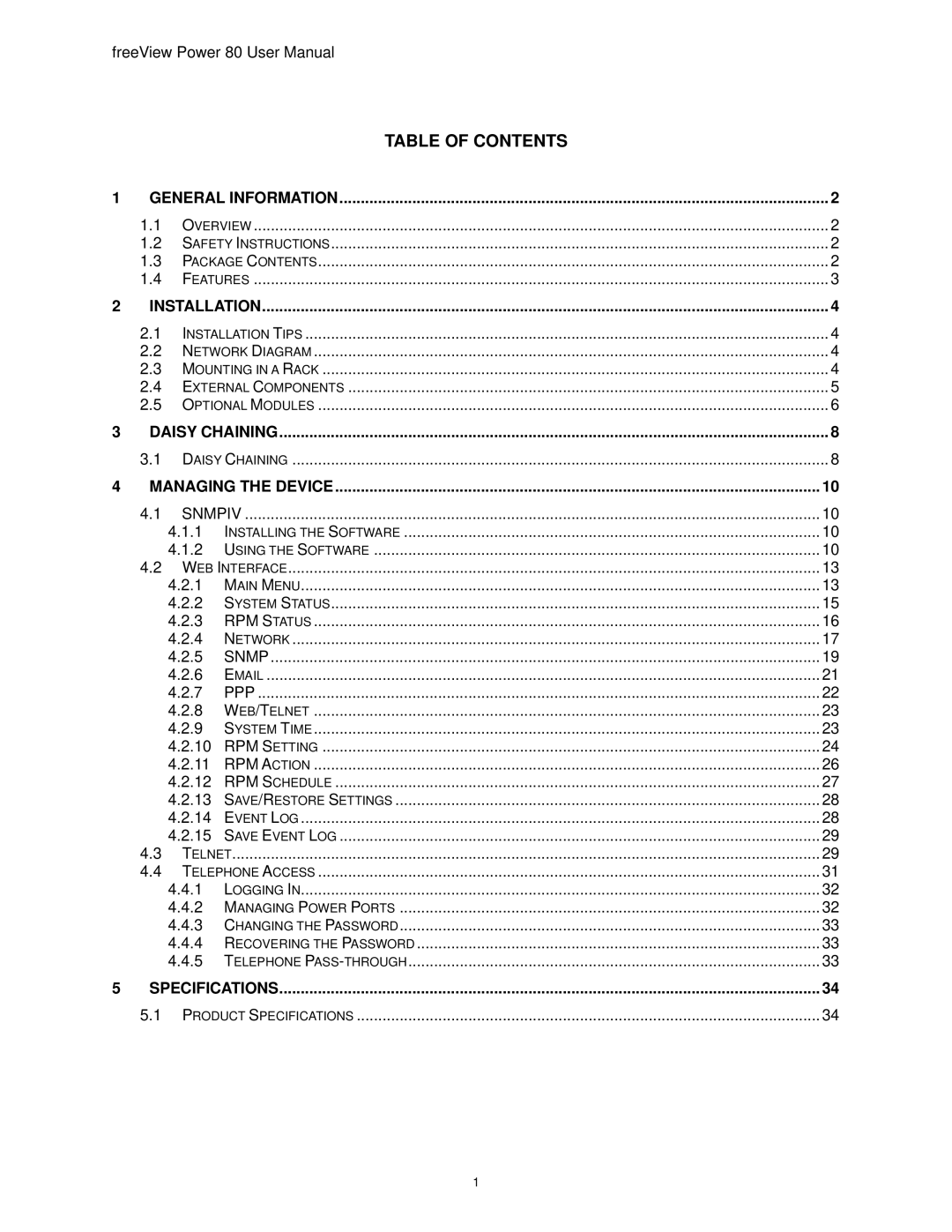 Freedom9 80 user manual Table of Contents 