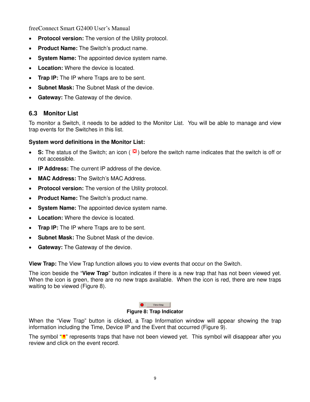 Freedom9 G2400 user manual System word definitions in the Monitor List 