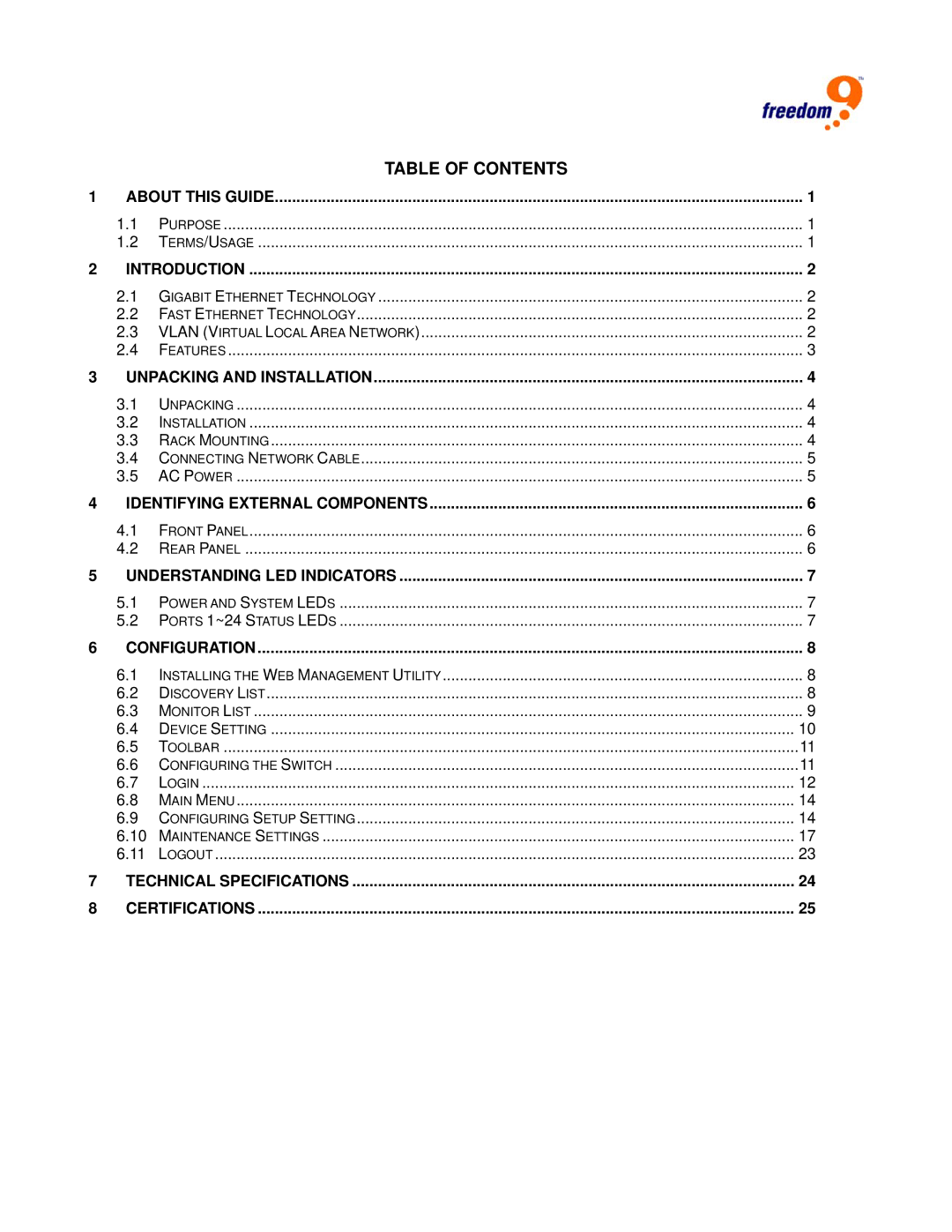 Freedom9 G2400 user manual Table of Contents 