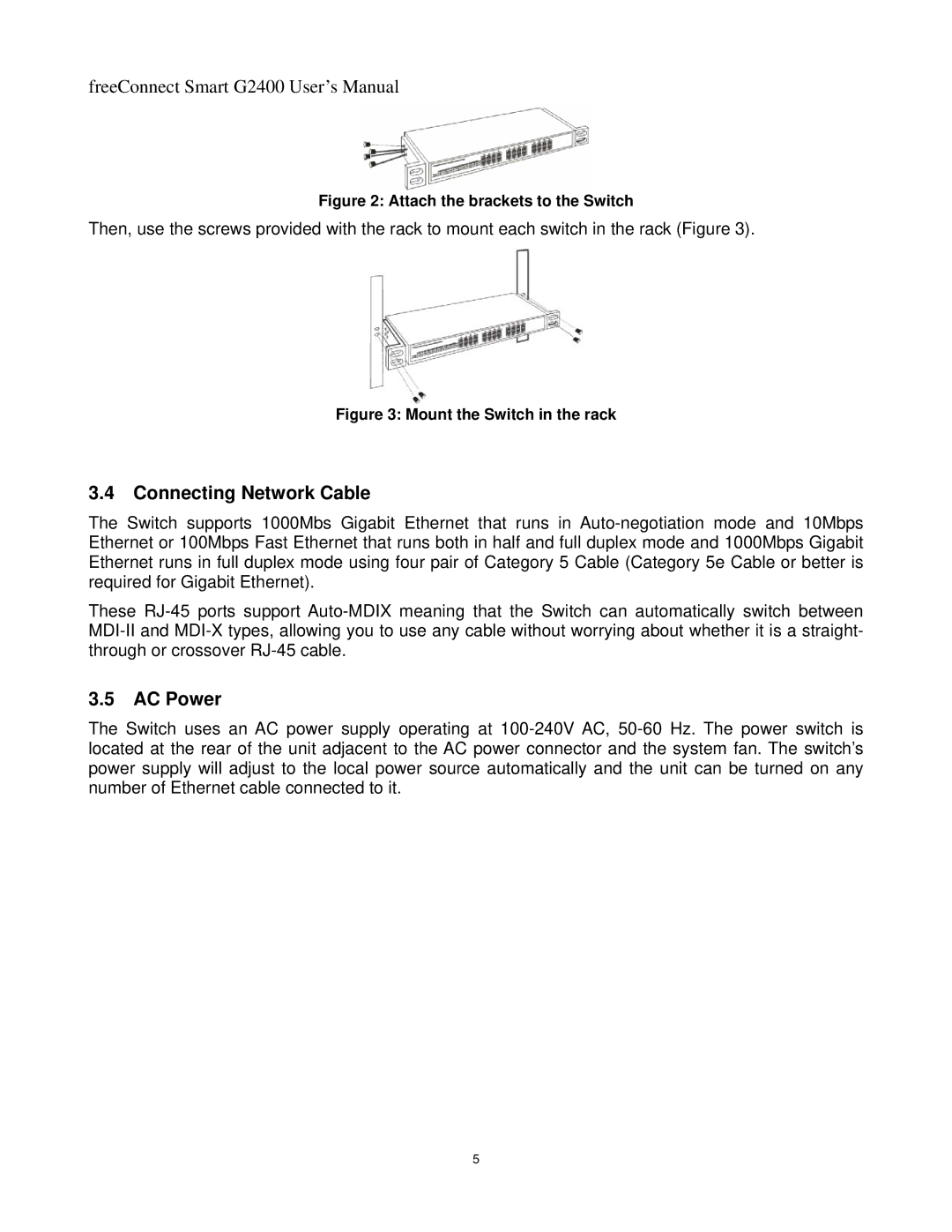 Freedom9 G2400 user manual Connecting Network Cable, AC Power 