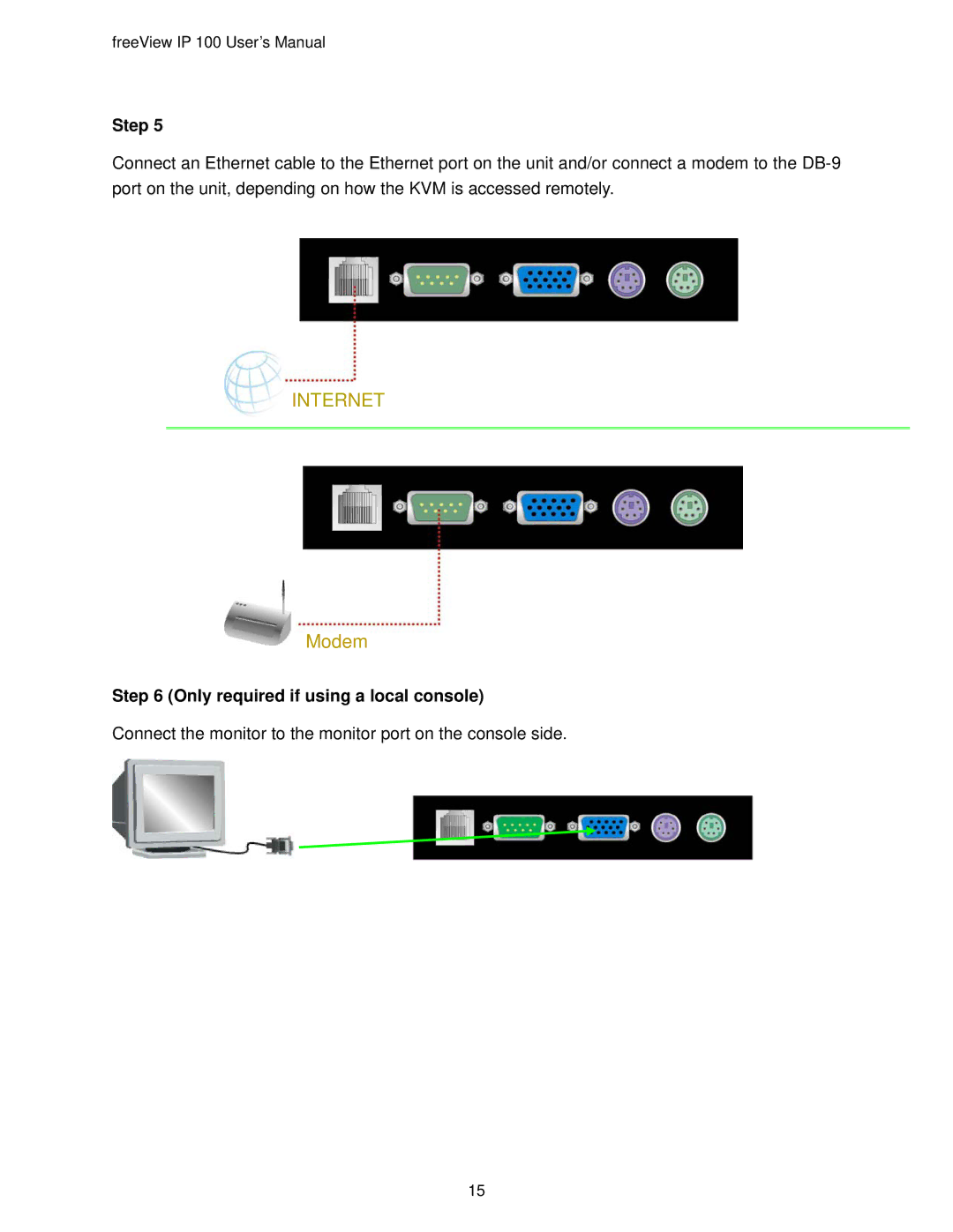 Freedom9 IP 100 user manual Internet, Only required if using a local console 