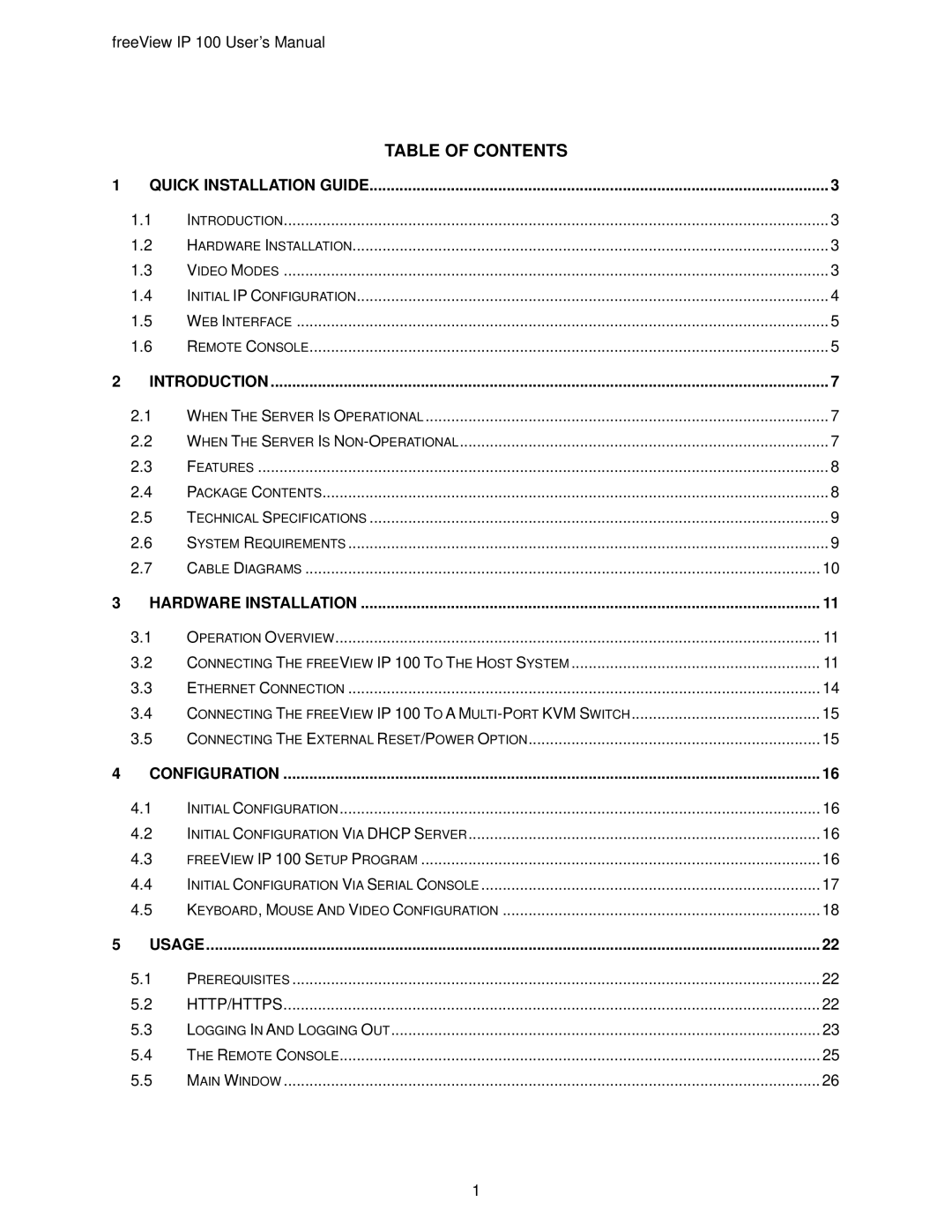 Freedom9 IP 100 user manual Table of Contents 