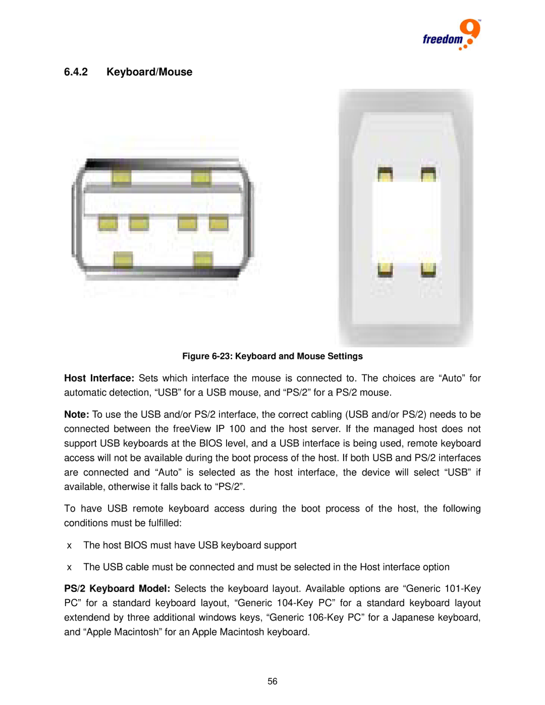 Freedom9 IP 100 user manual Keyboard/Mouse, Keyboard and Mouse Settings 