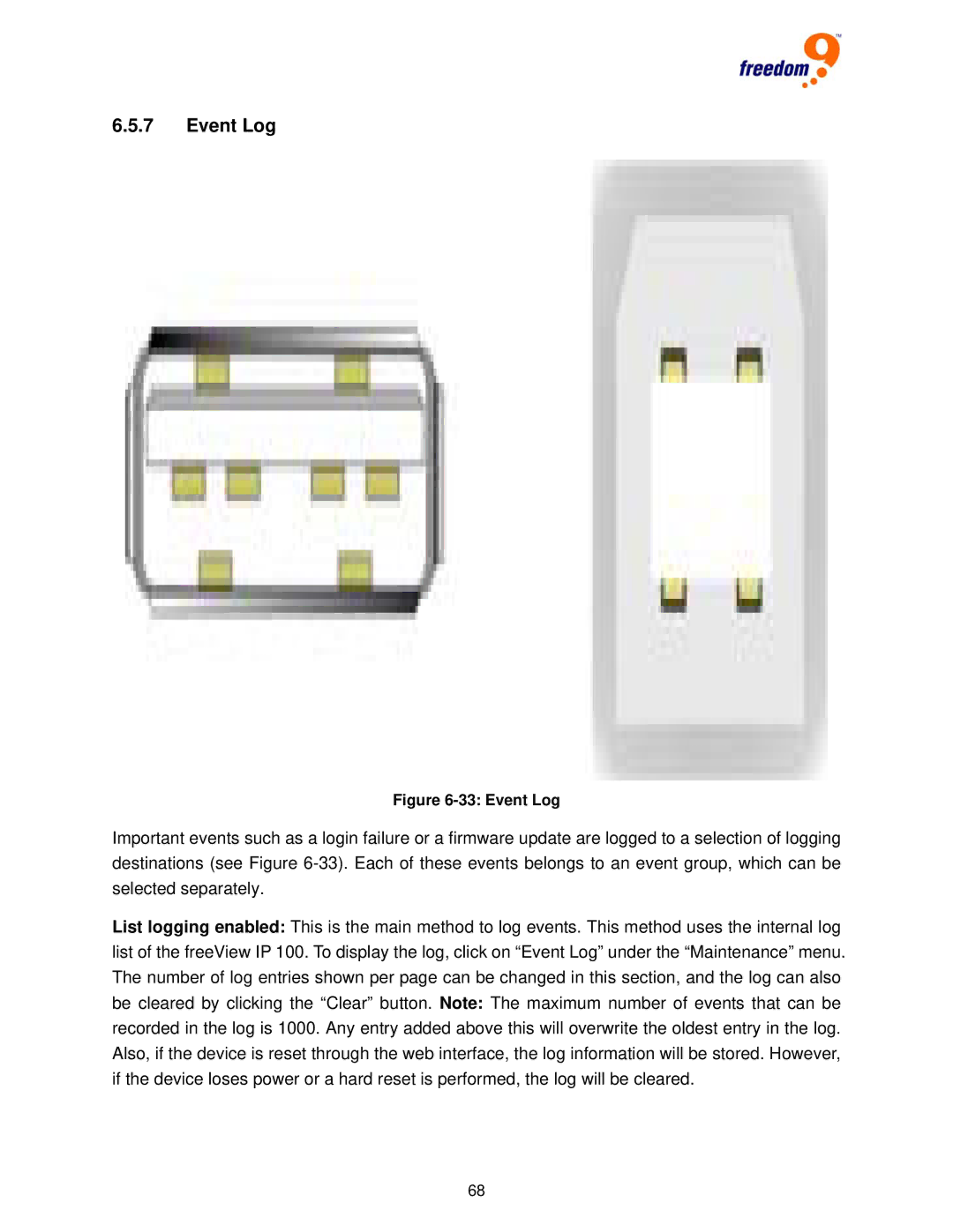 Freedom9 IP 100 user manual Event Log 