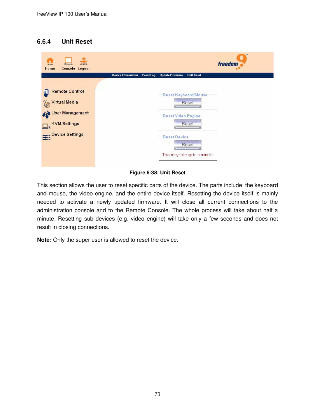 Freedom9 IP 100 user manual Unit Reset 