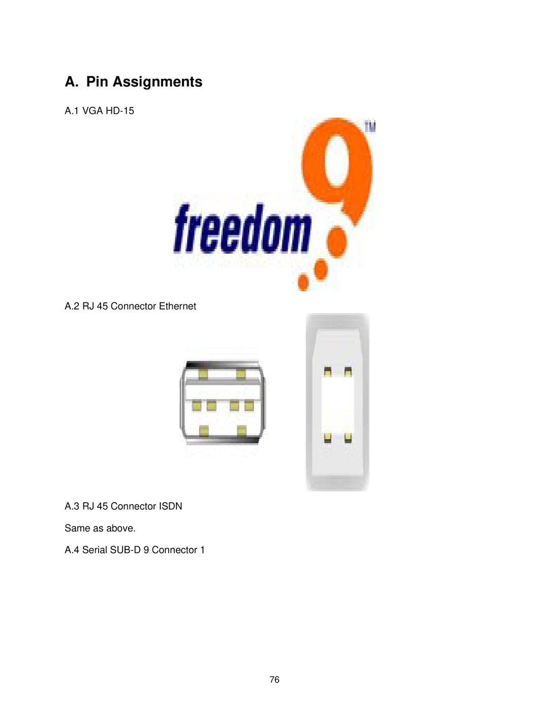 Freedom9 IP 100 user manual Pin Assignments 