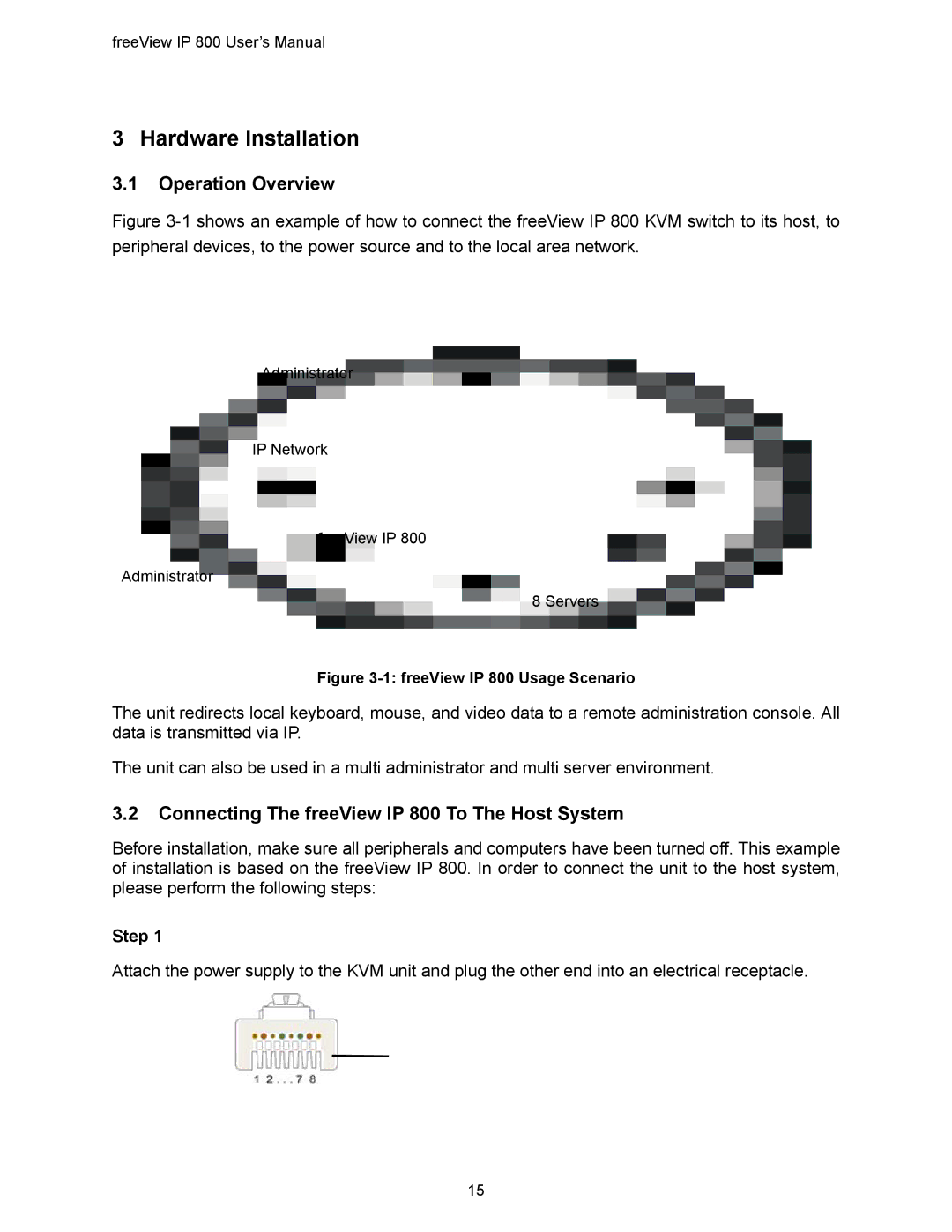 Freedom9 manual Operation Overview, Connecting The freeView IP 800 To The Host System, Step 