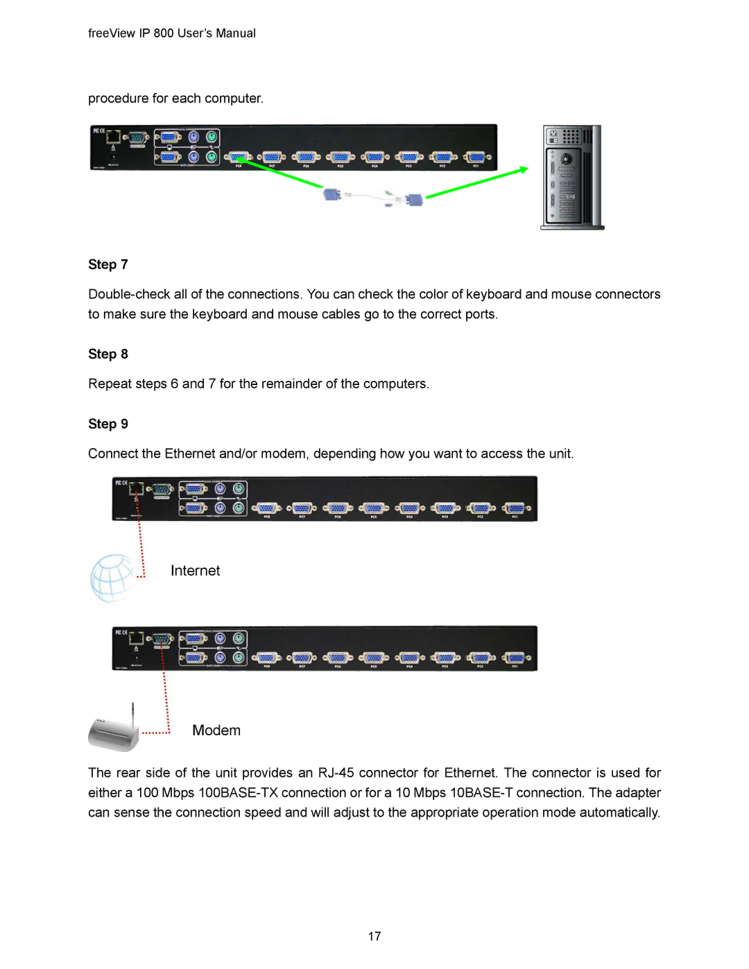 Freedom9 IP 800 manual Internet Modem 