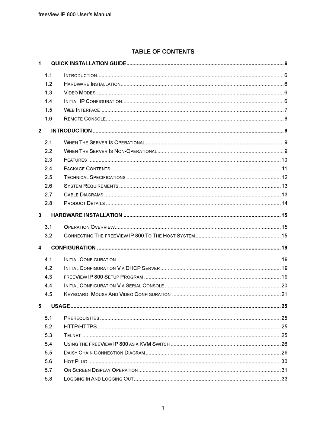 Freedom9 IP 800 manual Table of Contents 