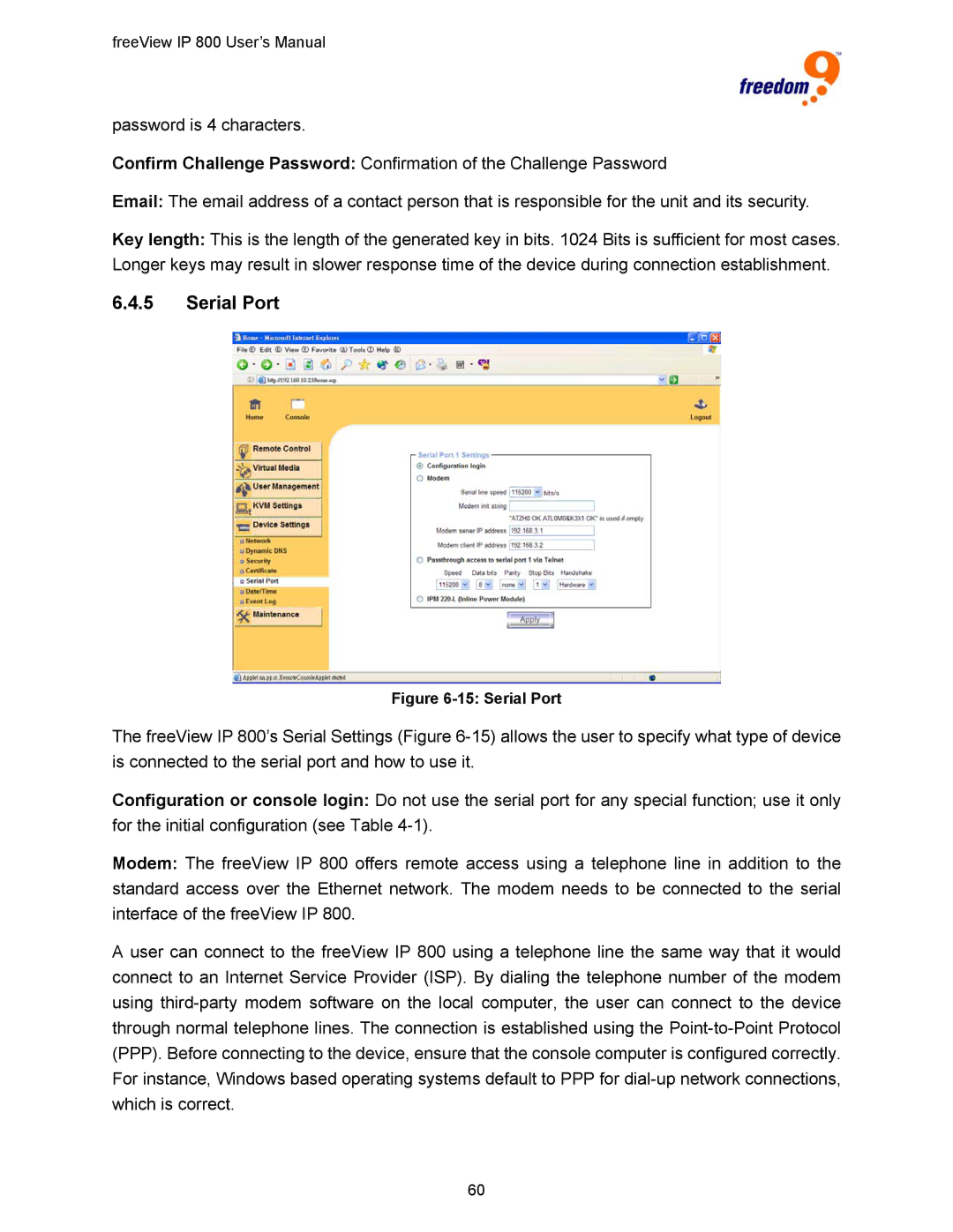 Freedom9 IP 800 manual Serial Port 
