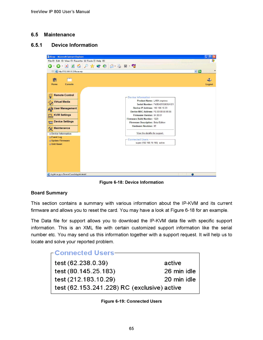 Freedom9 IP 800 manual Maintenance Device Information, Board Summary 