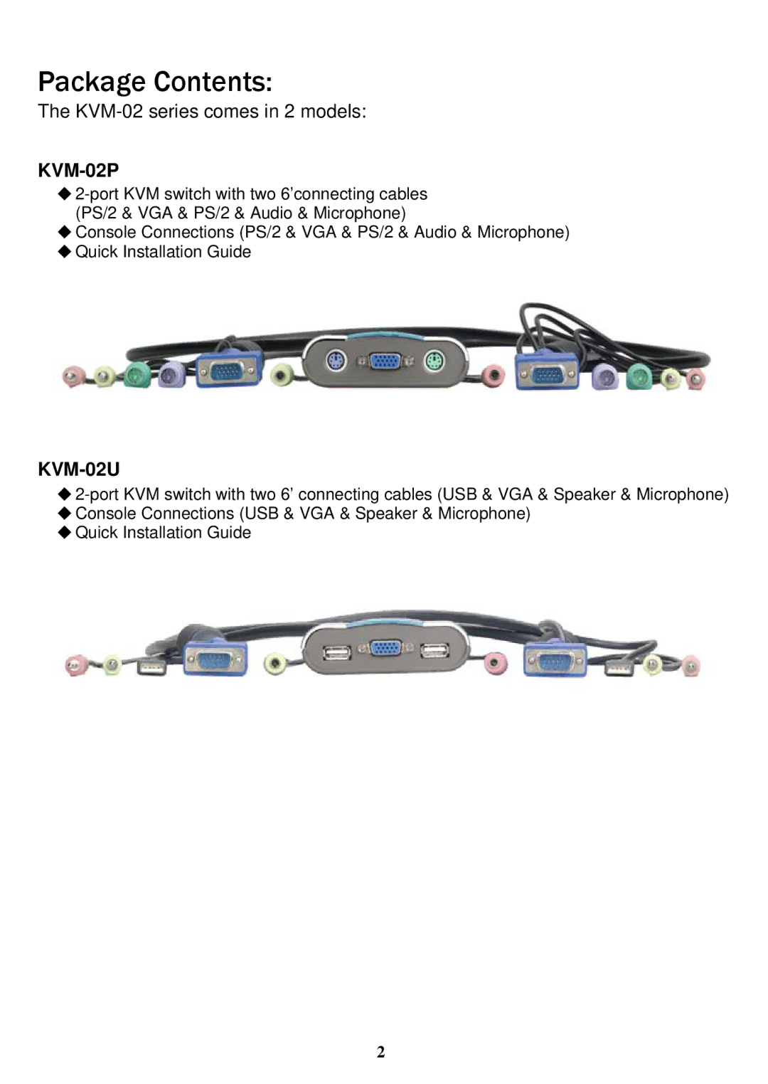 Freedom9 KVM-02 manual Package Contents 