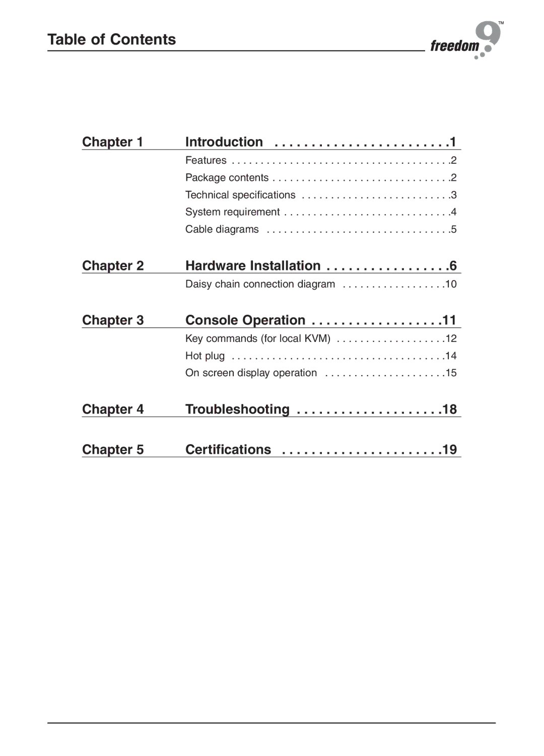 Freedom9 KVM-16H, KVM-08H user manual Table of Contents 