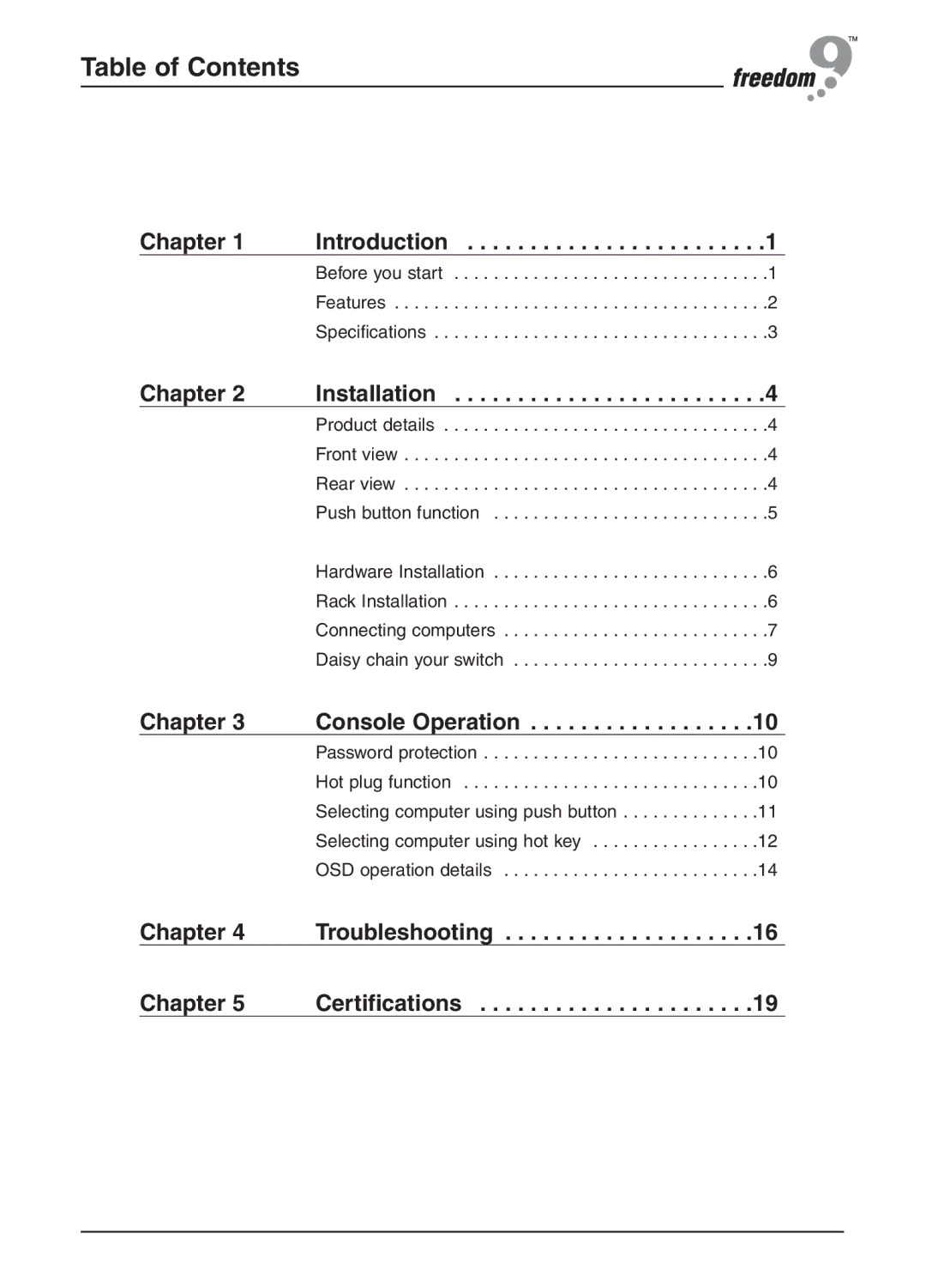 Freedom9 KVM-08P user manual Table of Contents 