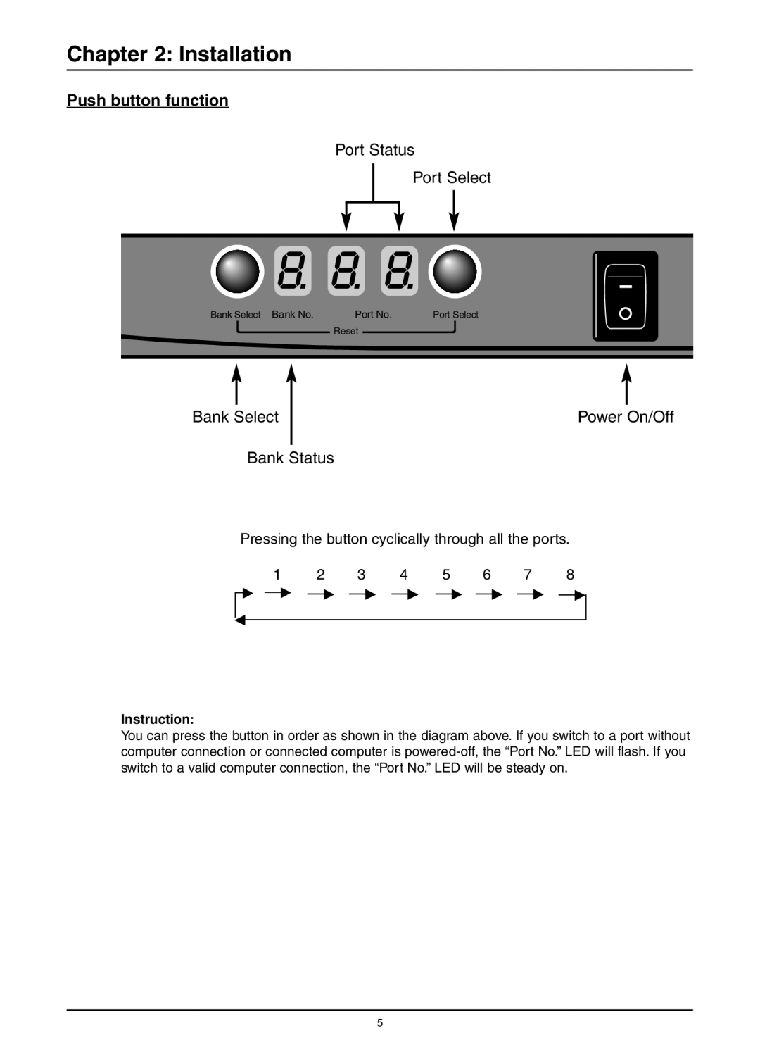 Freedom9 KVM-08P user manual Push button function, Instruction 