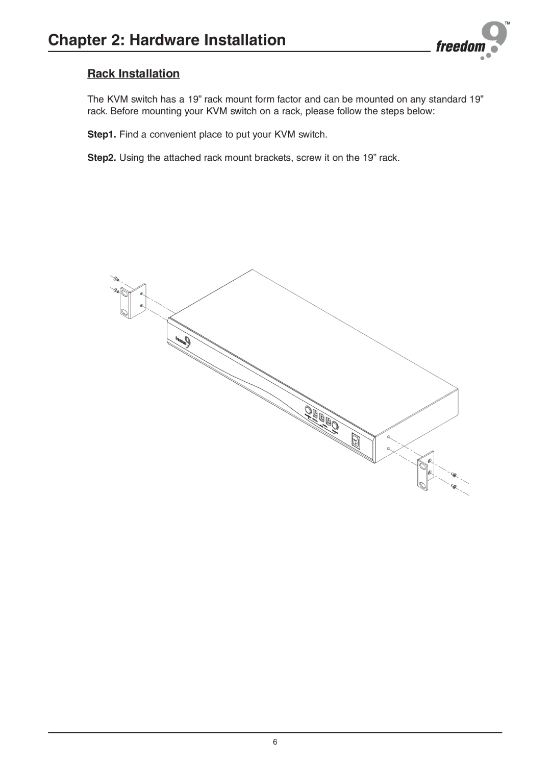 Freedom9 KVM-08P user manual Hardware Installation, Rack Installation 