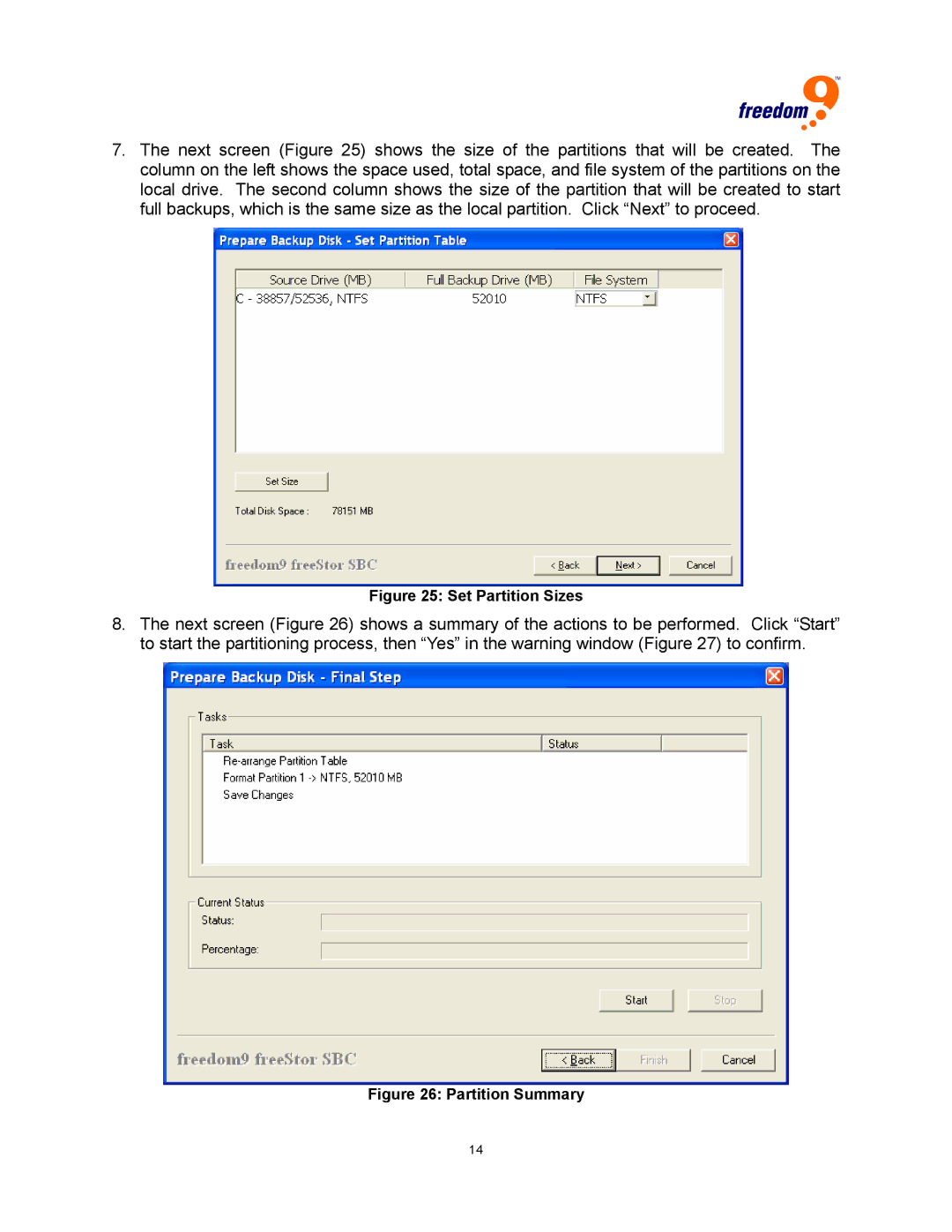 Freedom9 USB user manual Set Partition Sizes 