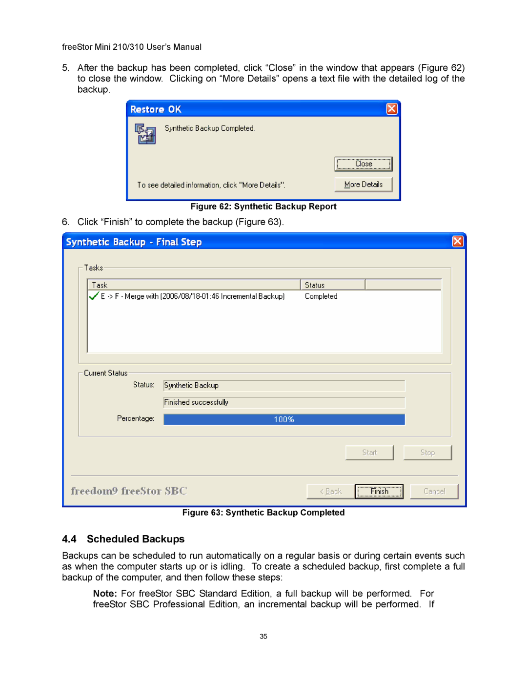 Freedom9 USB user manual Scheduled Backups, Synthetic Backup Report 