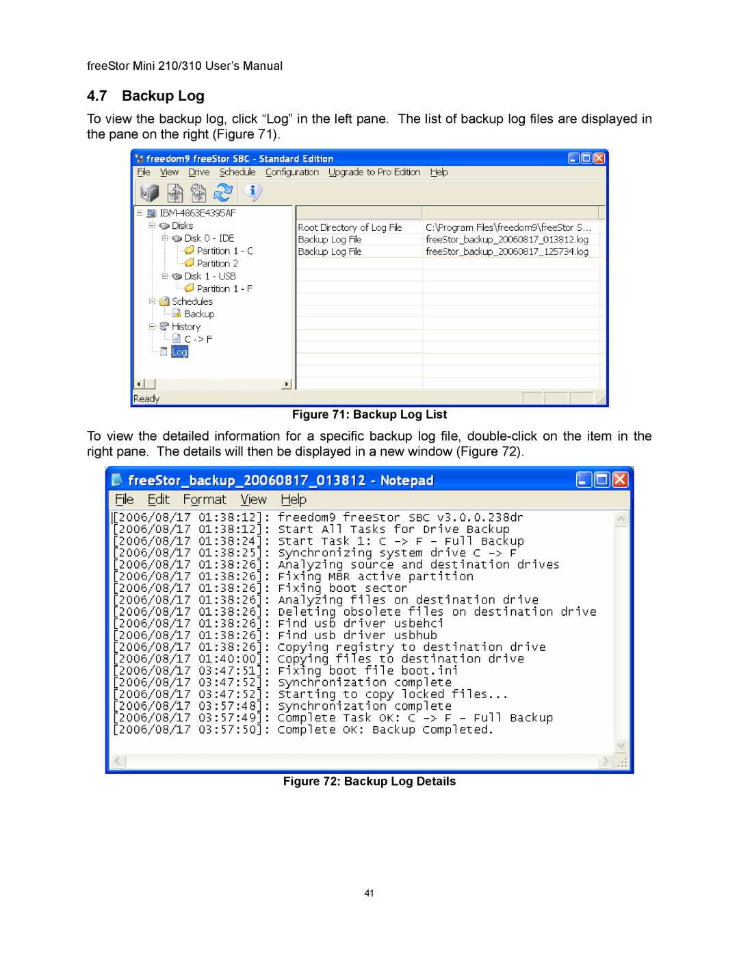 Freedom9 USB user manual Backup Log List 