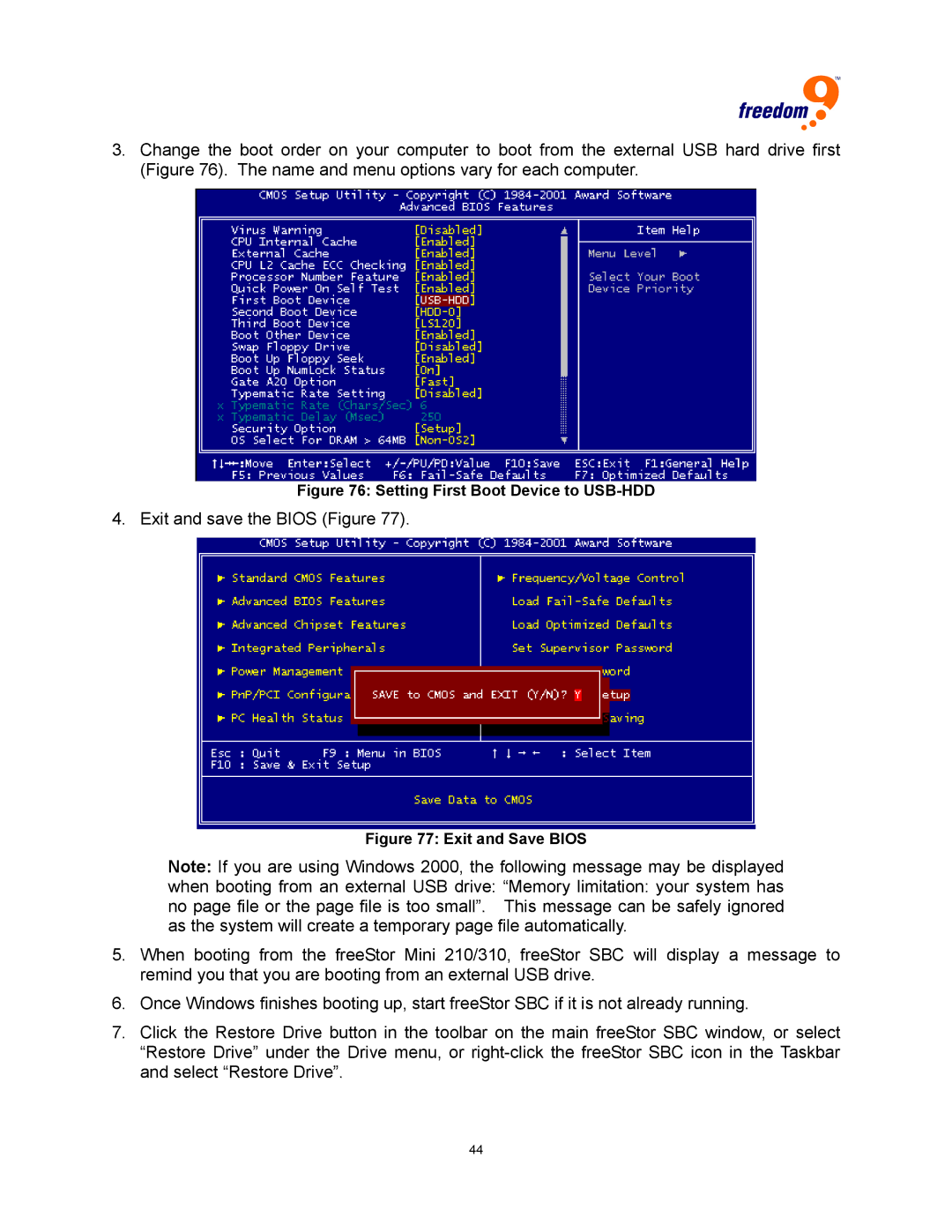 Freedom9 USB user manual Exit and save the Bios Figure 