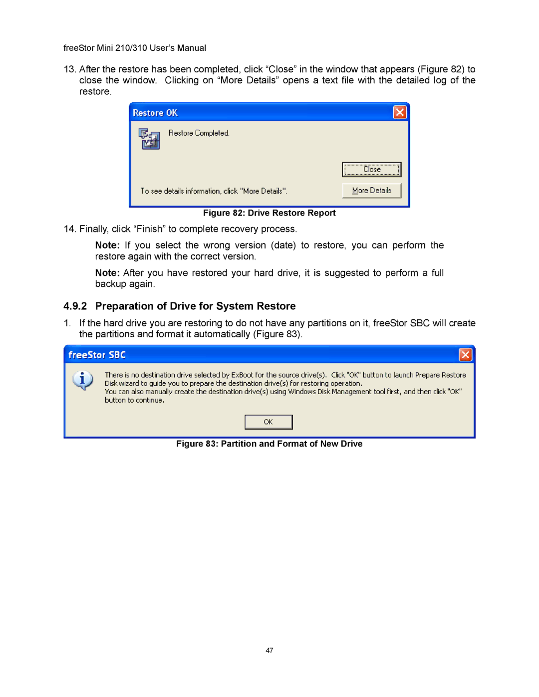 Freedom9 USB user manual Preparation of Drive for System Restore, Drive Restore Report 