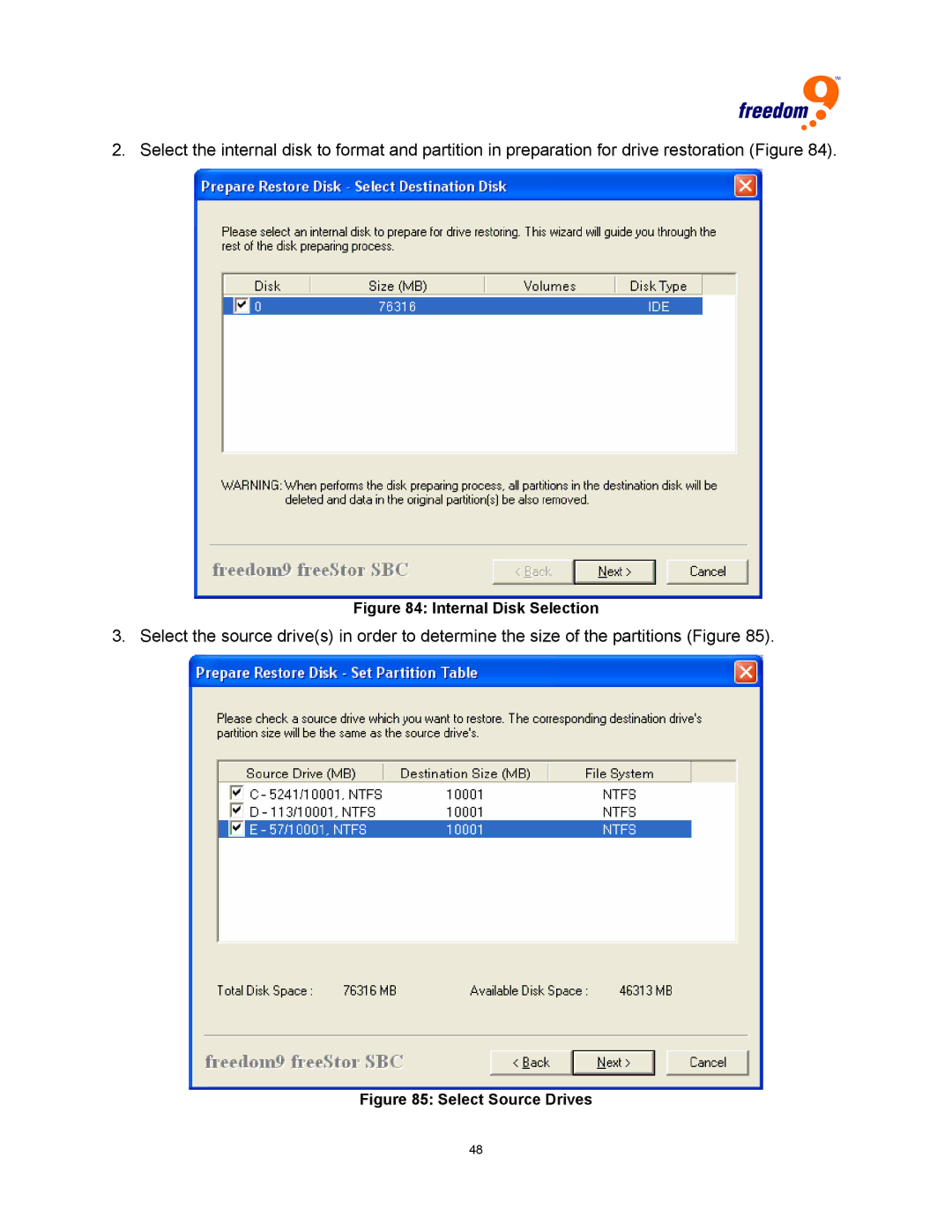 Freedom9 USB user manual Internal Disk Selection 