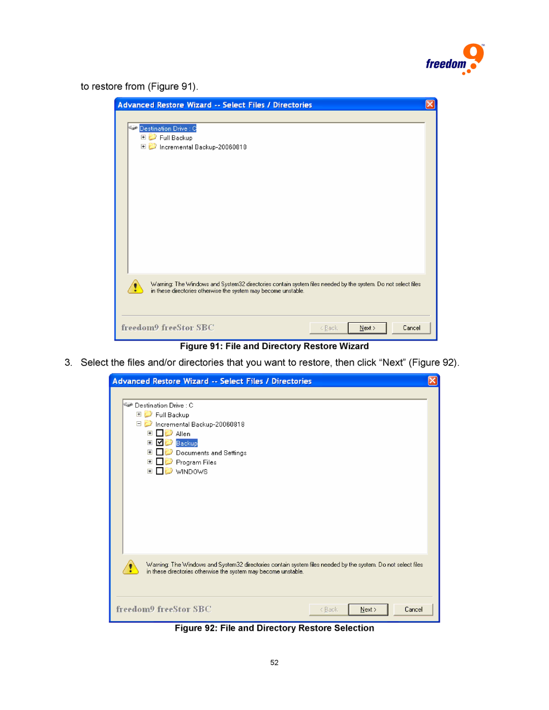 Freedom9 USB user manual To restore from Figure 