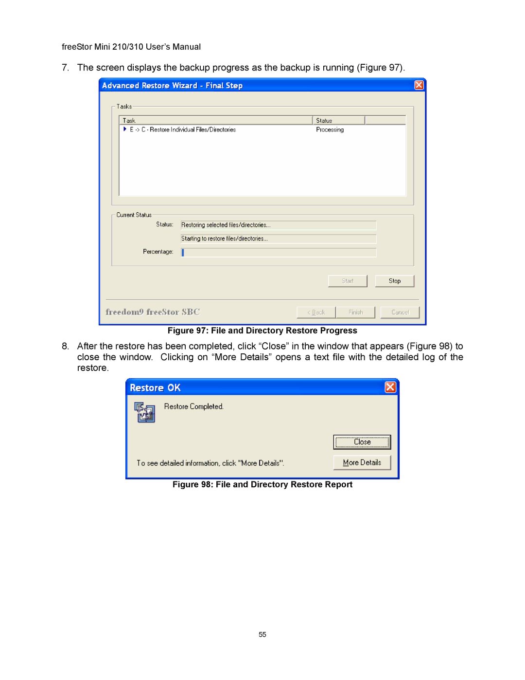 Freedom9 USB user manual File and Directory Restore Progress 