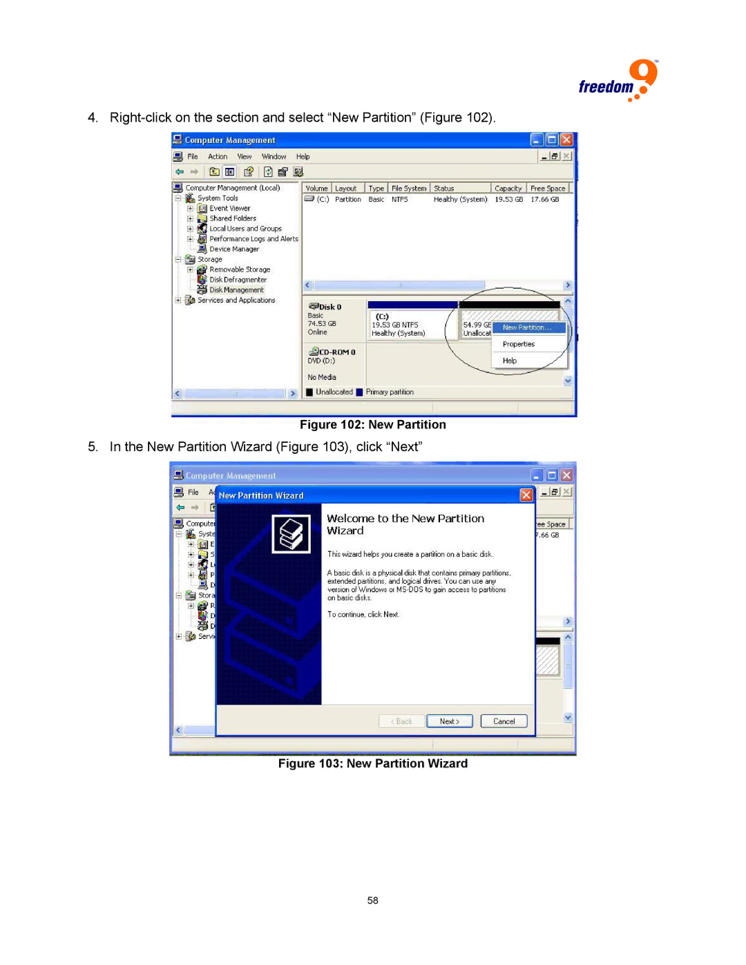 Freedom9 USB user manual Right-click on the section and select New Partition Figure 