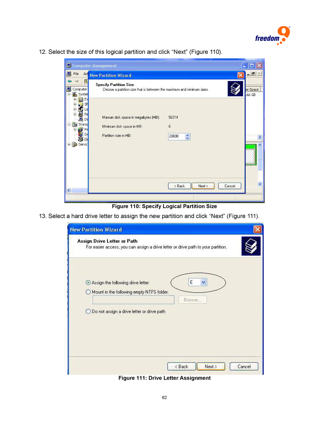 Freedom9 USB user manual Specify Logical Partition Size 