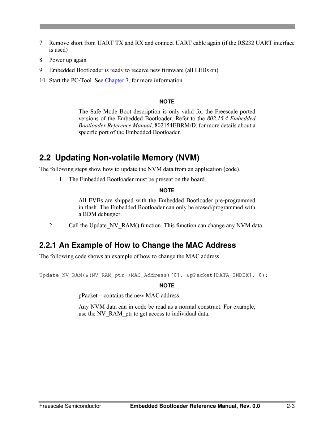 Freescale Semiconductor 802.15.4 manual Updating Non-volatile Memory NVM, An Example of How to Change the MAC Address 