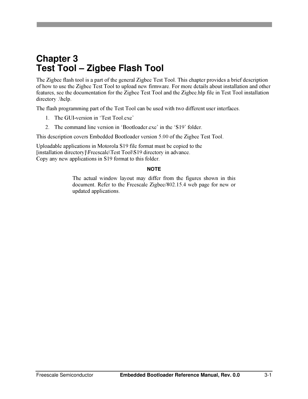 Freescale Semiconductor 802.15.4 manual Chapter Test Tool Zigbee Flash Tool 