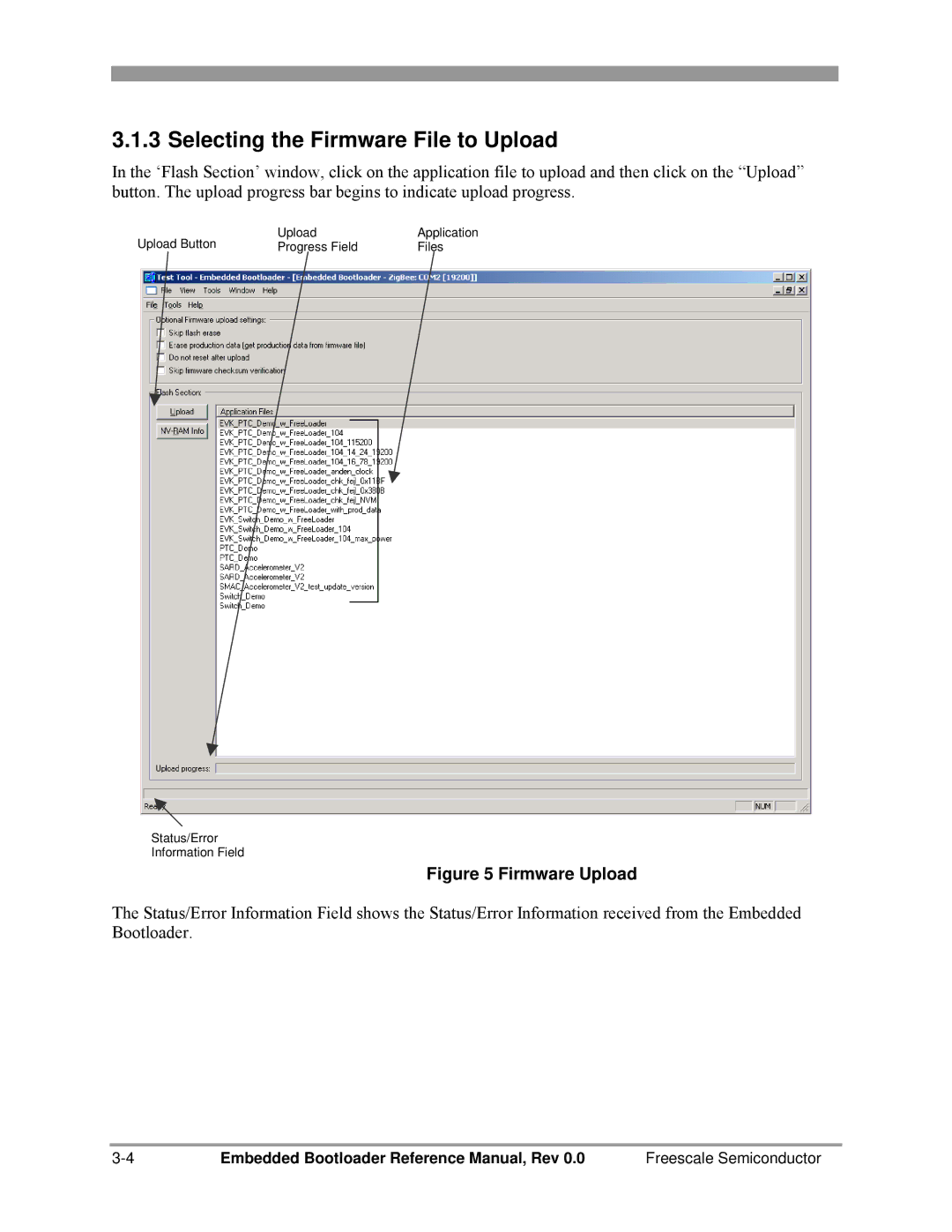 Freescale Semiconductor 802.15.4 manual Selecting the Firmware File to Upload, Firmware Upload 