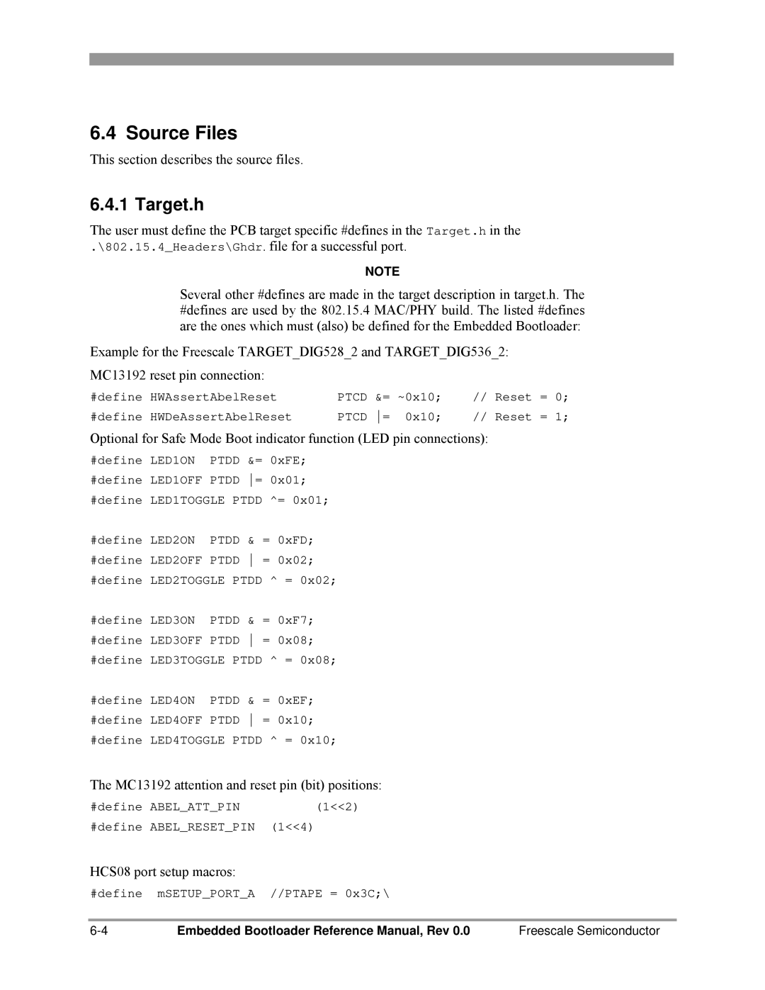 Freescale Semiconductor 802.15.4 manual Source Files, Target.h 