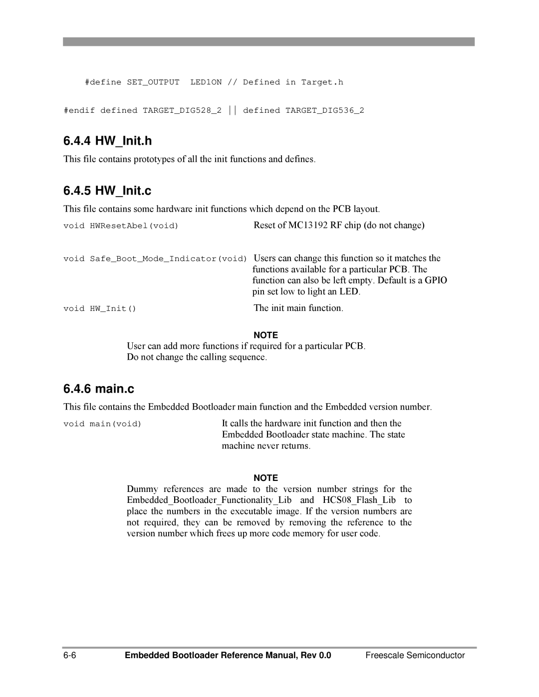 Freescale Semiconductor 802.15.4 manual HWInit.h, HWInit.c, Main.c 