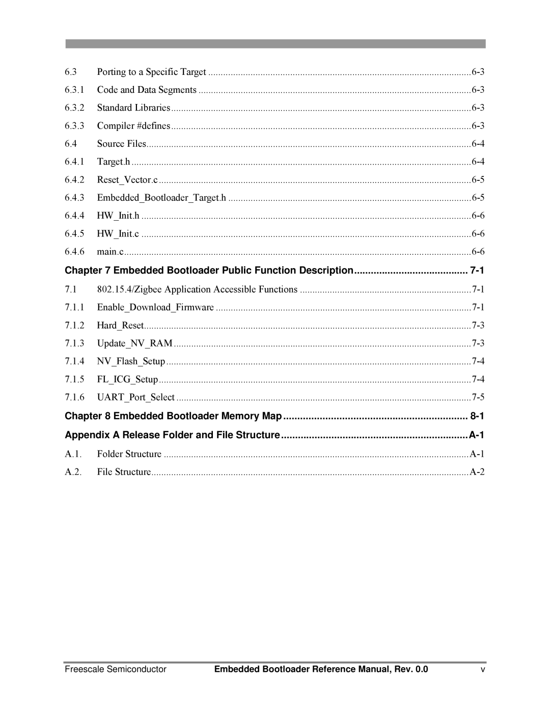 Freescale Semiconductor 802.15.4 manual Embedded Bootloader Public Function Description 