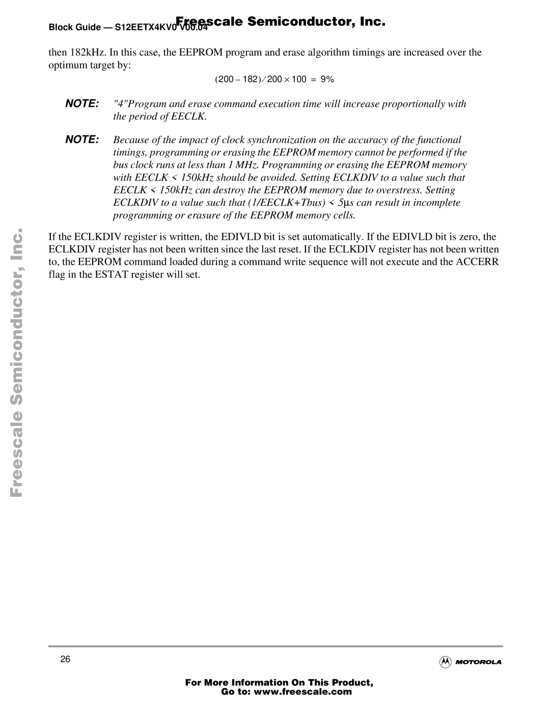 Freescale Semiconductor Block Guide, EETX4K warranty 200 -182 ⁄ 200 × 100 = 9% 